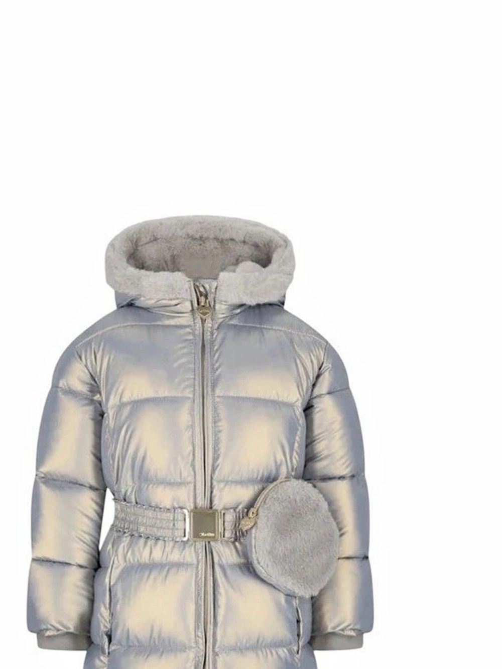 Le Chic Girls Metallic Puffer Coat with Belt & Pouch